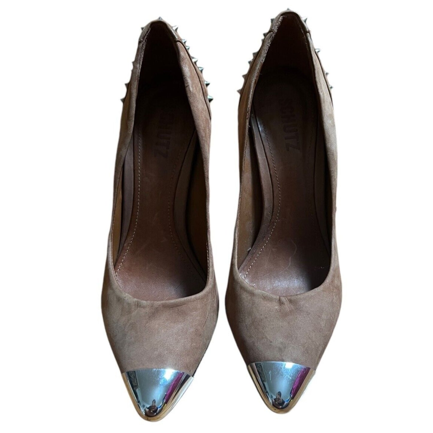 Schutz Women's Metallic Spike Pointed Toe Slip On Heels Size 8 B Medium