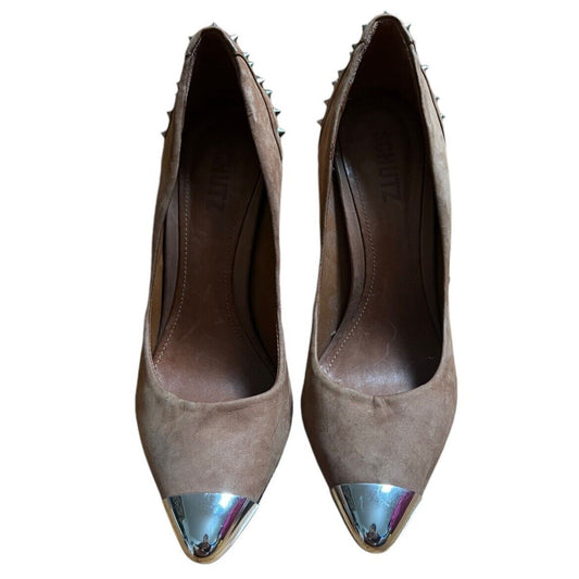 Schutz Women's Metallic Spike Pointed Toe Slip On Heels Size 8 B Medium