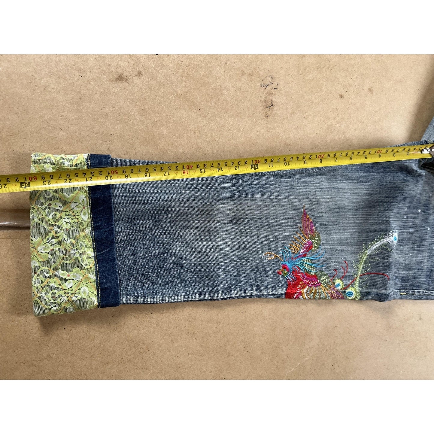 STVLE Pants Womens 6 Blue Cropped Denim Cotton Spandex Embroidered Lace Cuffed