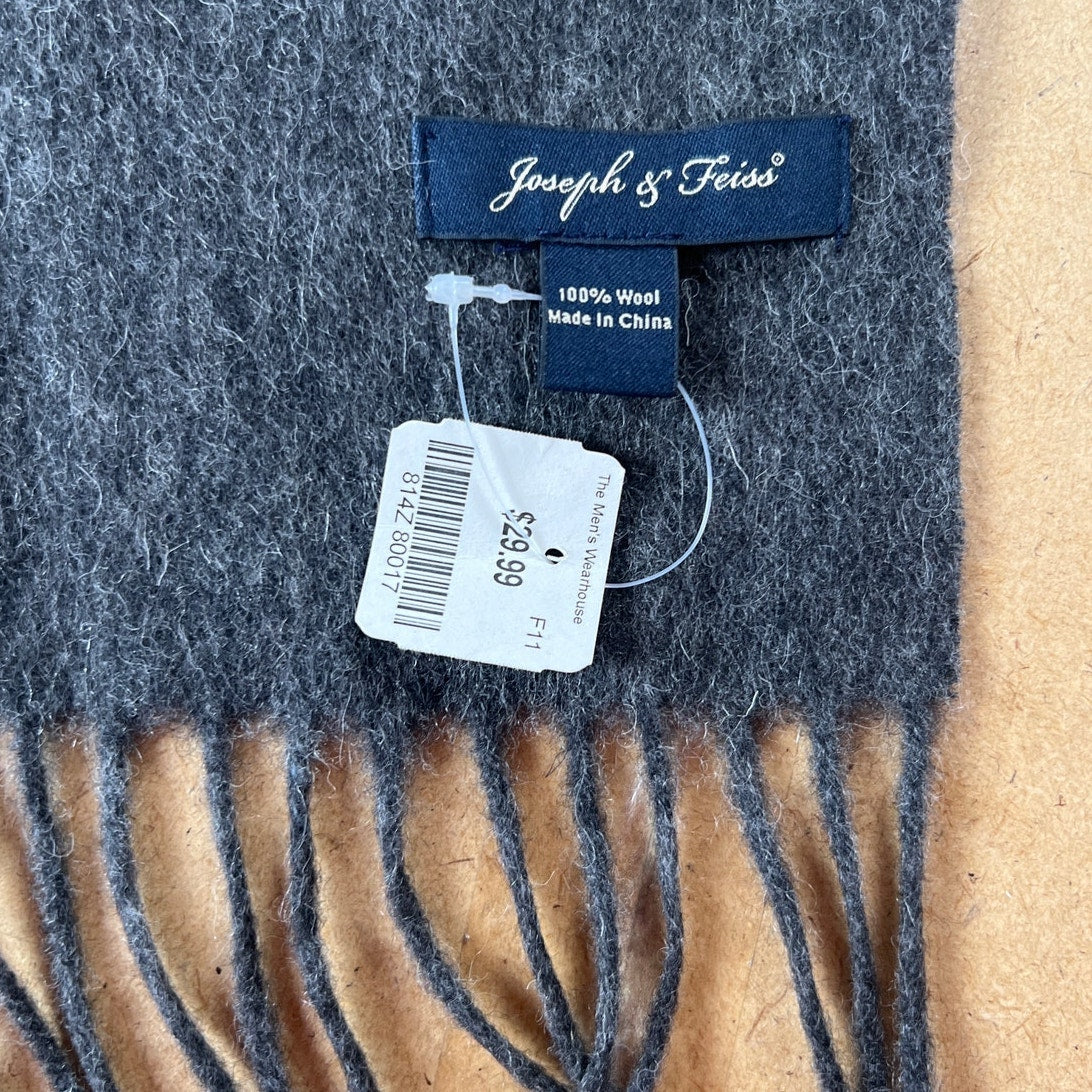 NWT Joseph & Feiss 100% Wool Scarf Charcoal Gray Fringe Classic Men's Winter