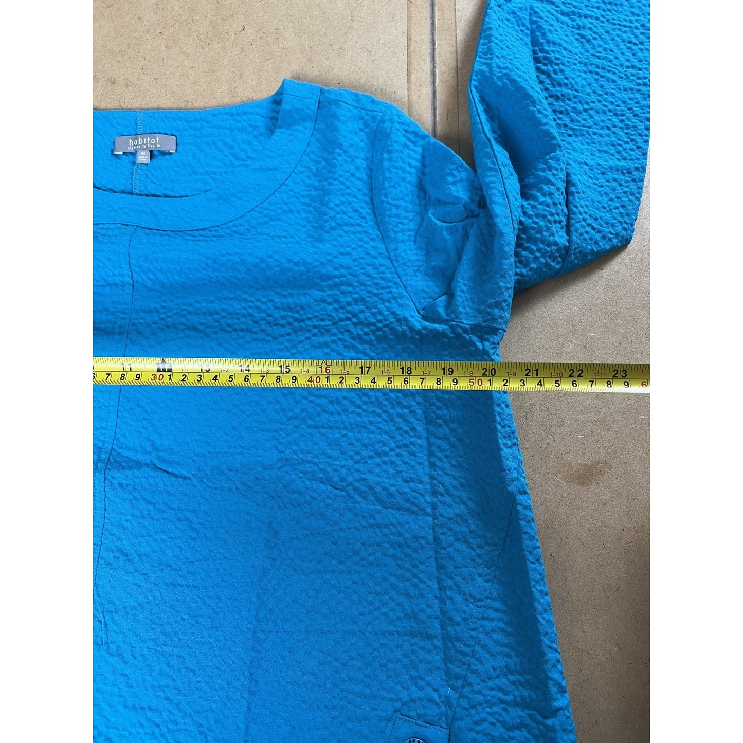 Habitat Tunic Womens M Blue Round Neck Long Sleeve Button Stretch Casual