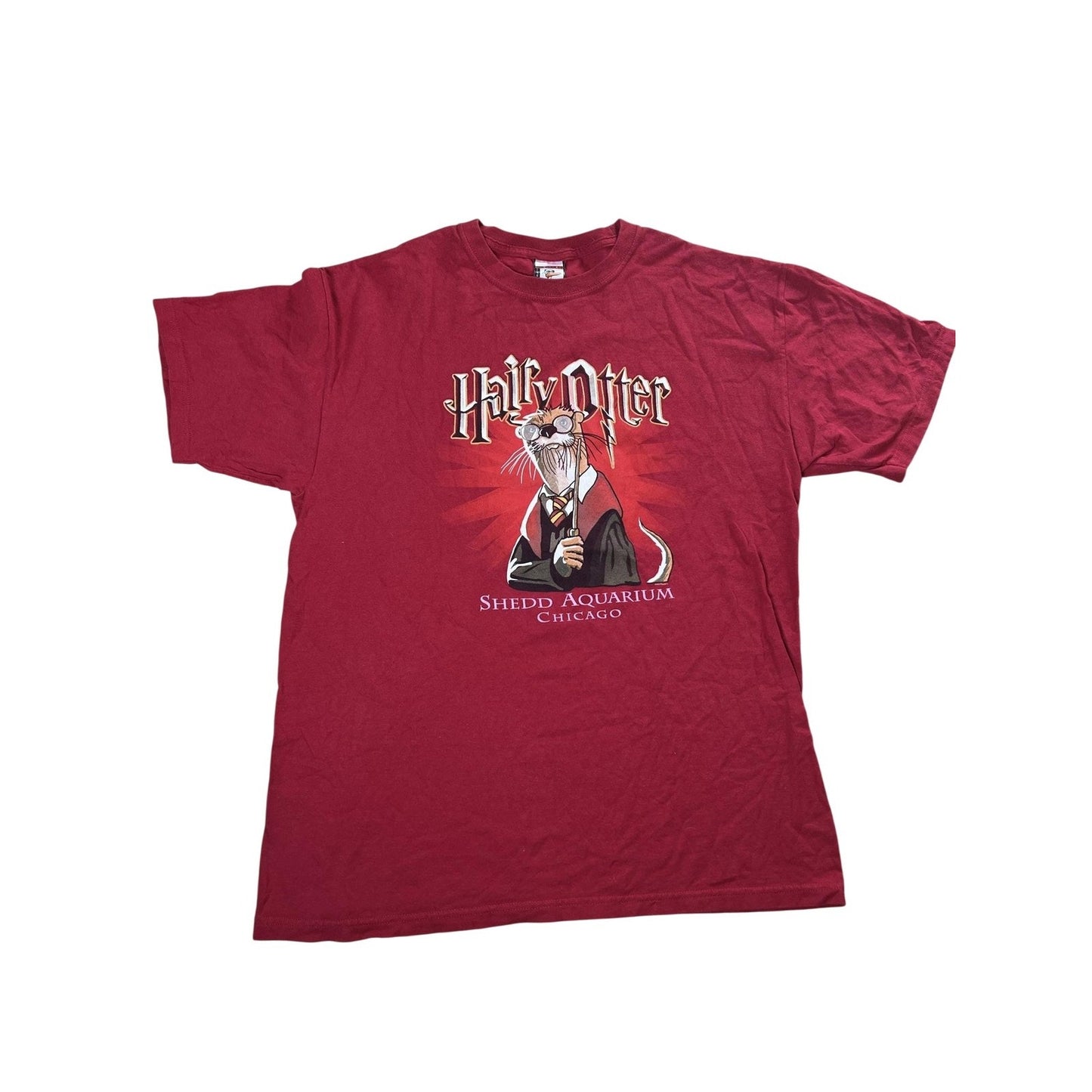 THE DUCK CO Shirt Mens L Red Harry Otter Shedd Aquarium Chicago Graphic T-Shirt