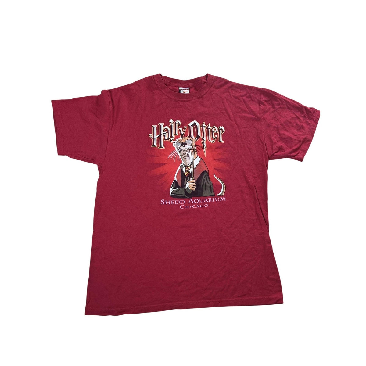 THE DUCK CO Shirt Mens L Red Harry Otter Shedd Aquarium Chicago Graphic T-Shirt