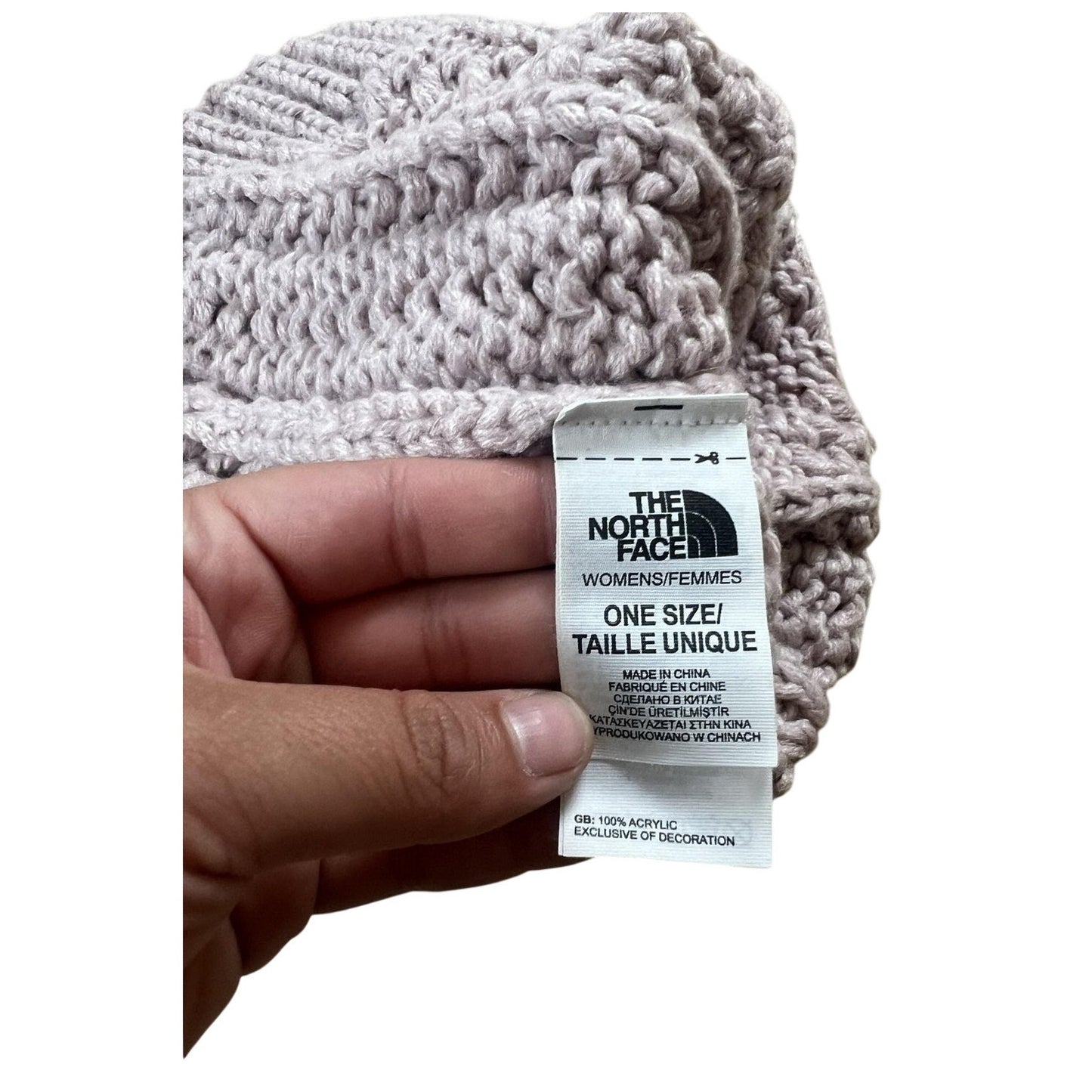 The North Face Beanie Womens One Size Pink Knit Cable Cuffed Logo Winter