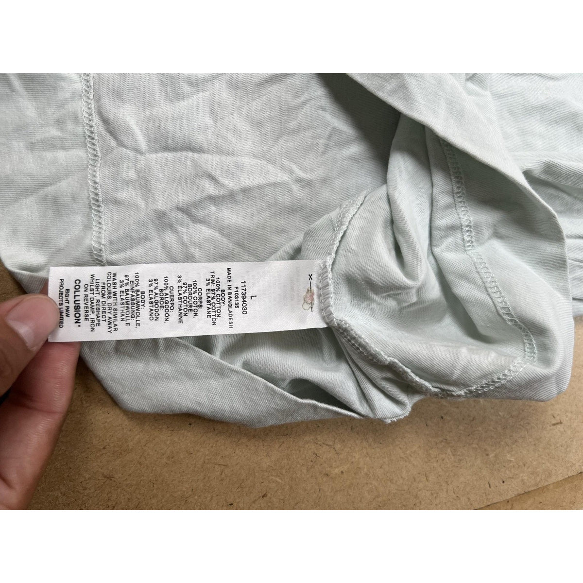 COLLUSION Shirt Mens L Green Cotton Crew Neck Basic Jersey Summer Regular Fit