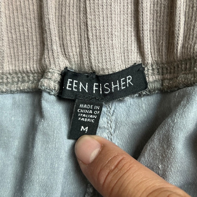 Eileen Fisher Pull On Cargo Pants Sz M Joggers Linen Pockets Seamed Wide Waist