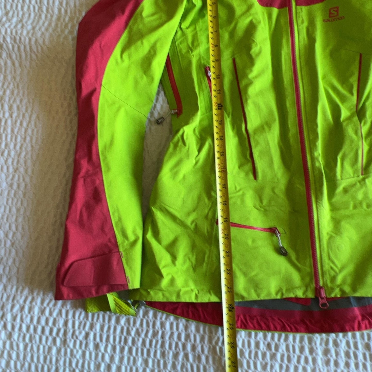 Salomon Womens Jacket Small Neon Green Pink GORE-TEX Pro Hooded Ski Shell
