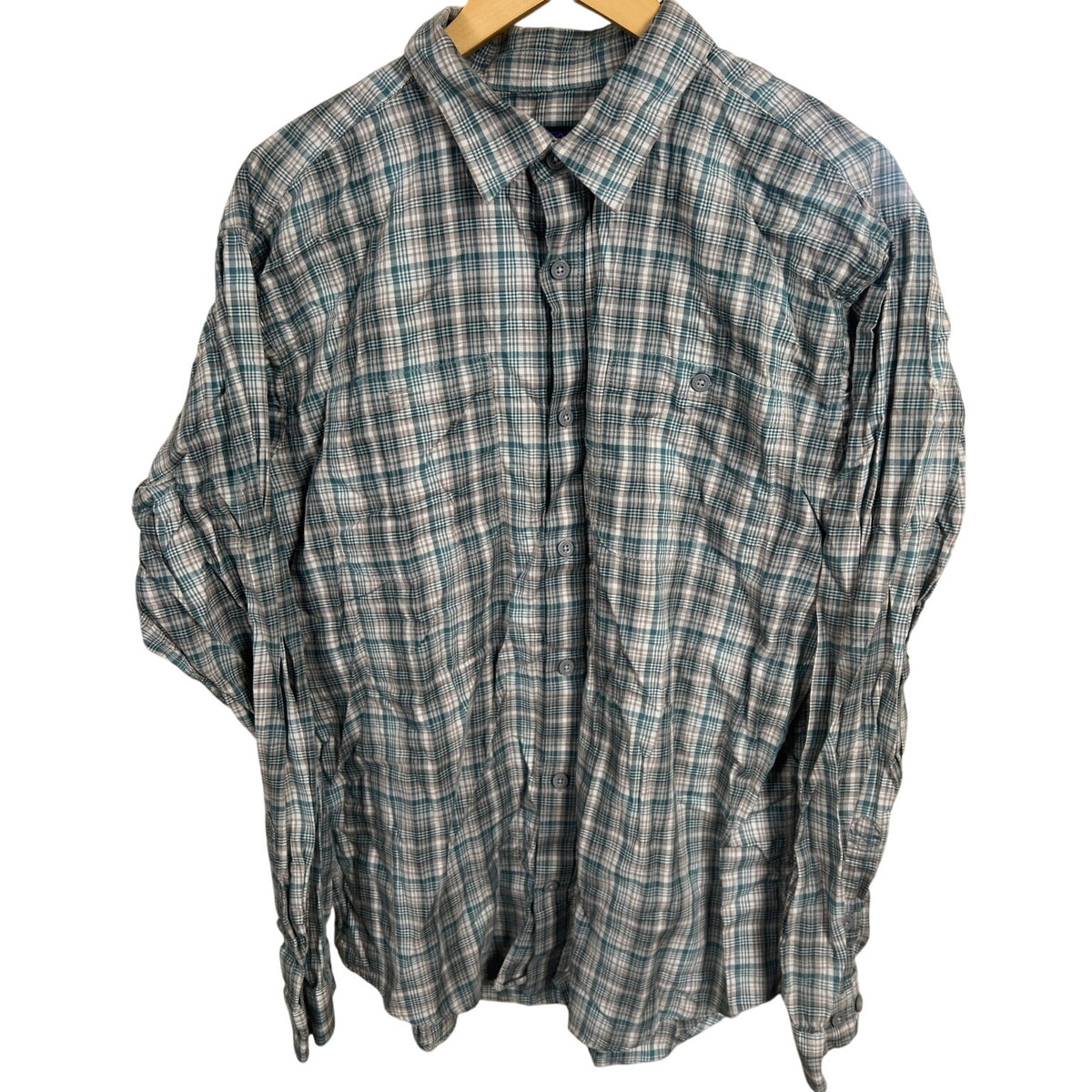 Patagonia Organic Cotton Large Green Plaid Long Sleeve
