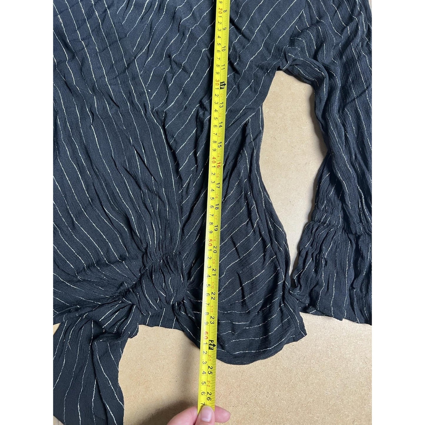 Juicy Couture Top Womens XL Black Striped Flared Sleeve Tie Blouse Casual