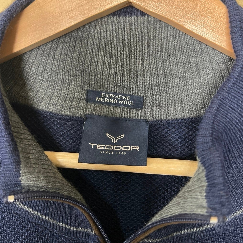 Teodor 3XL Merino Wool Quarter Zip Blue Men’s Pullover Sweater