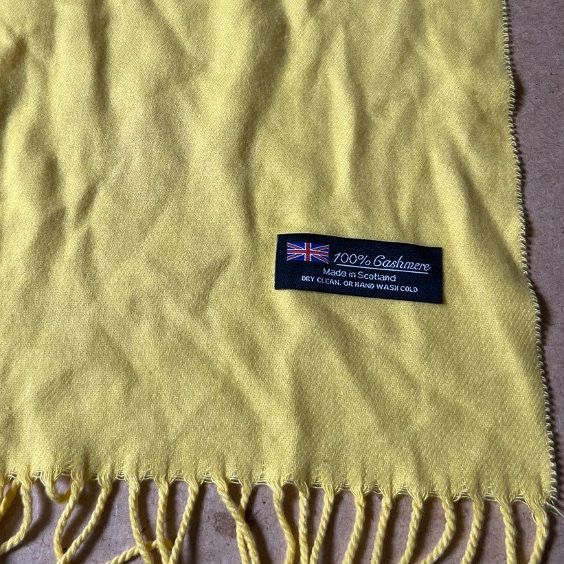 100% Cashmere Yellow Scarf Made In Scotland Warm Wrap Wool Scarf Pure 65.5"