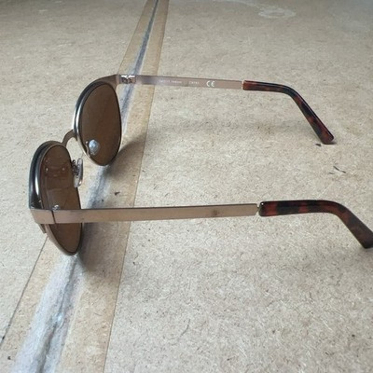 Sunglasses Unisex 54-17-144mm Gold Cat Eye Brown Tinted Adjustable Metal