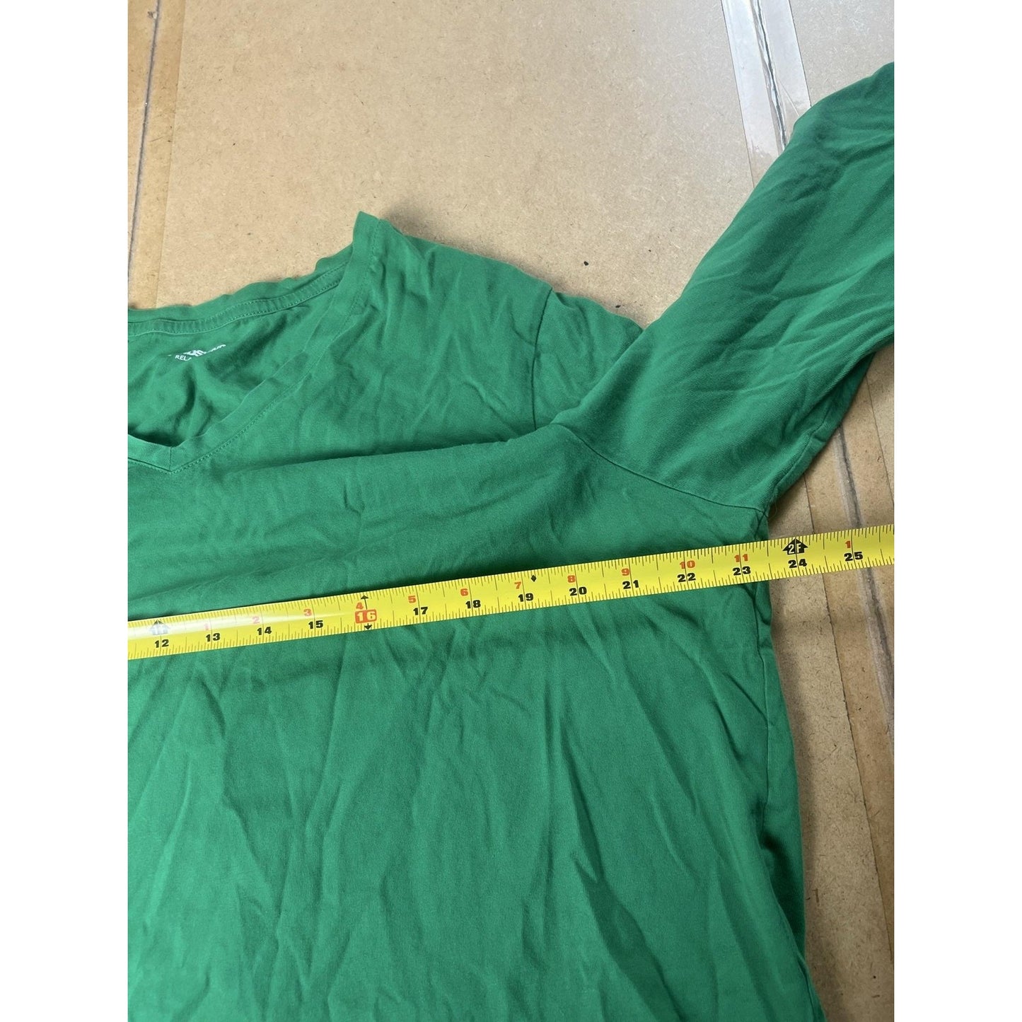 Lands' End T-Shirt Womens 1X Green V-Neck Long Sleeve 100% Cotton Relaxed