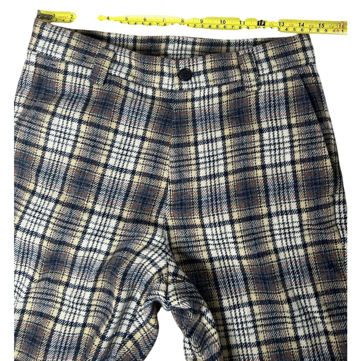 Sienna Pants Womens 12 Beige Plaid Ankle Wool Polyester Slim Lined Pockets Zip