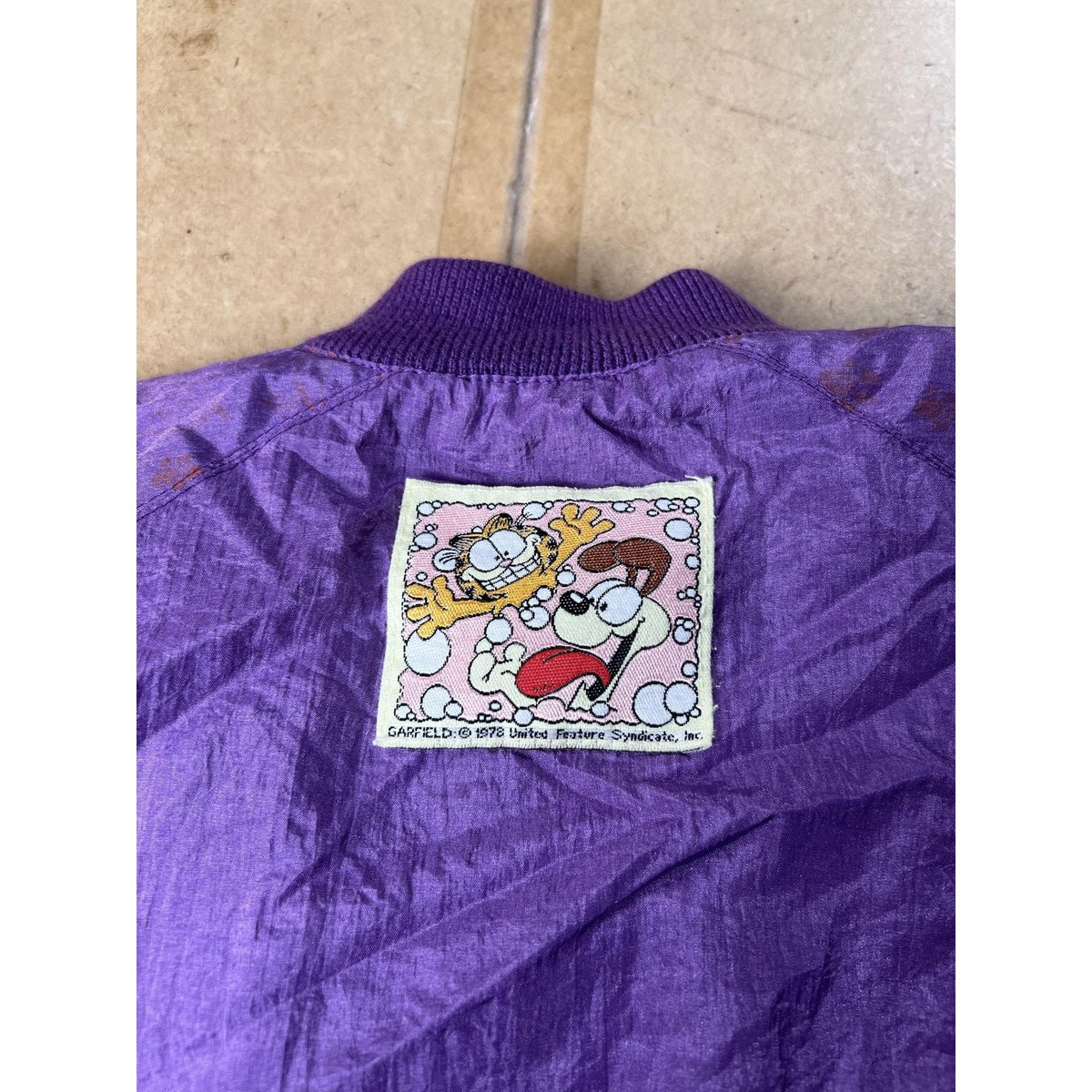 Vintage Garfield Jacket Girls 4 Purple Windbreaker Nylon Taffeta Zip Pockets
