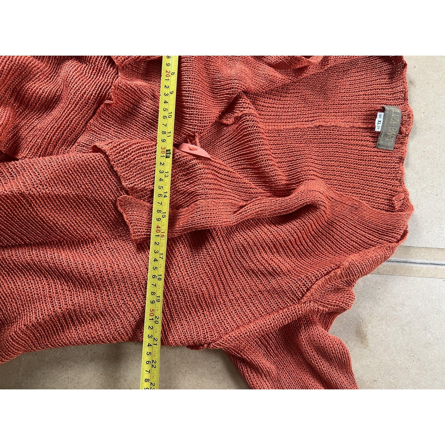 LUZA BART Cardigan Womens XL Orange Linen Open Knit Crochet Lightweight Relaxed