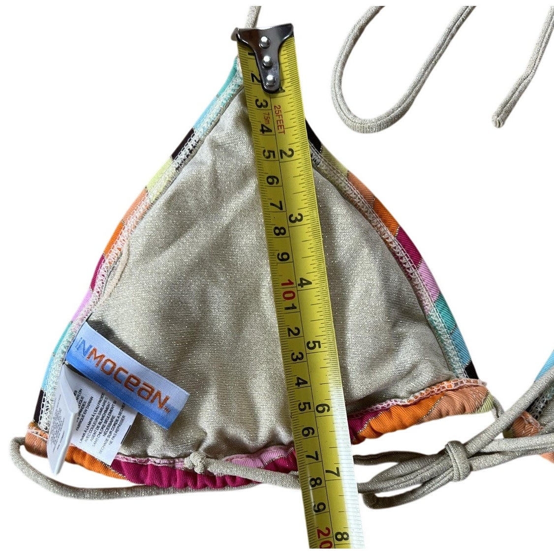 INMOCEAN Swim Top Womens S Multicolor Striped Triangle Lined Halter Adjustable