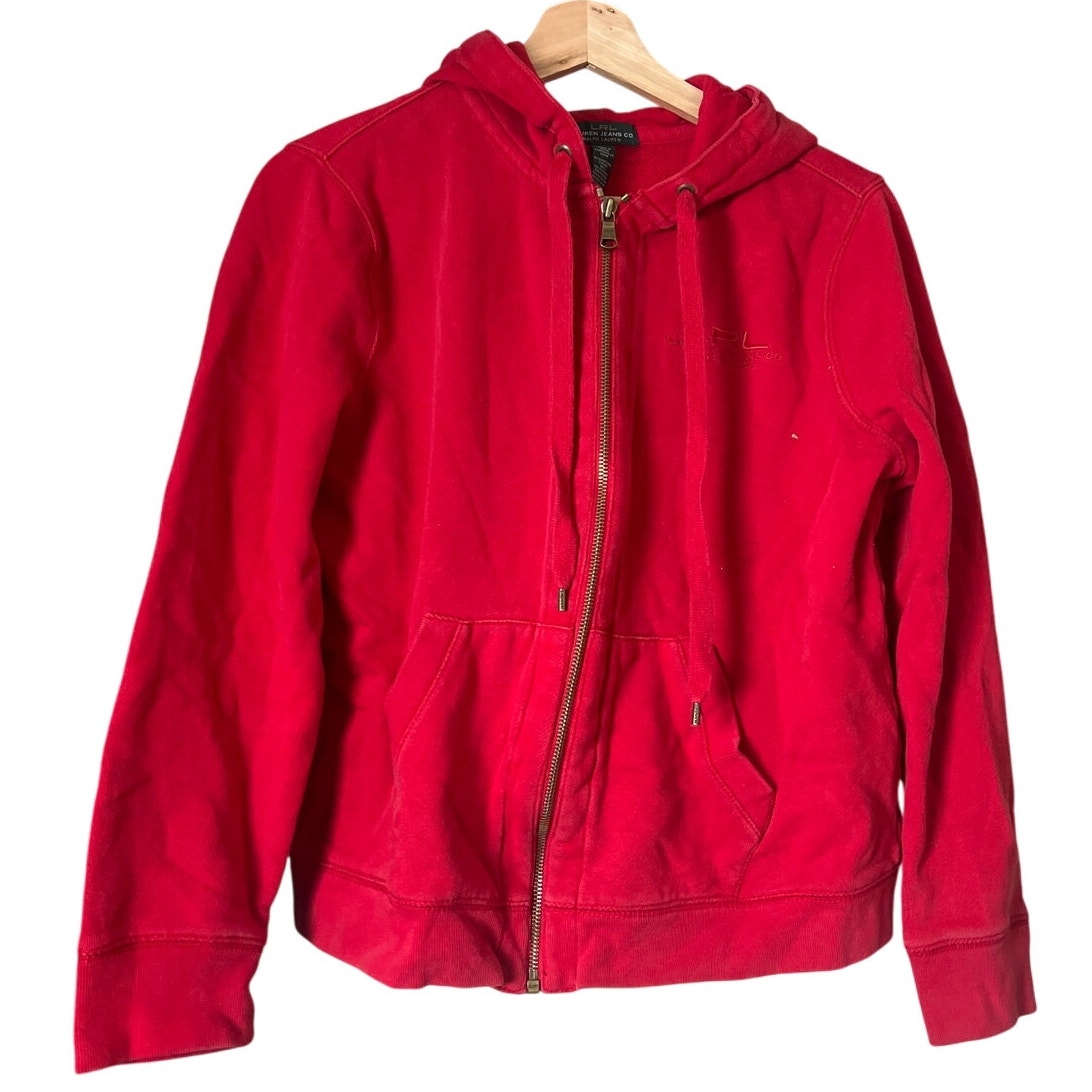 Ralph Lauren Jean Co. Large Zip Up Red Sweater Cotton