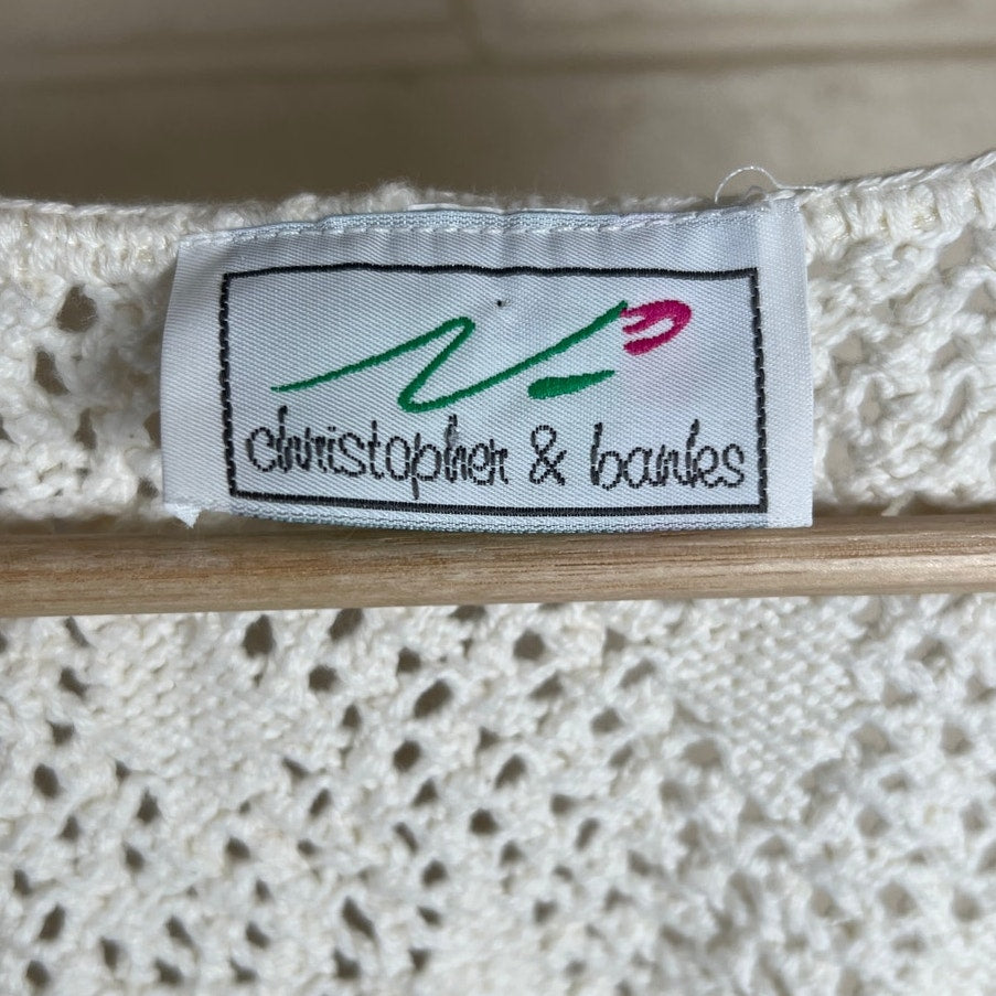 Vintage Christopher & Banks Women's Cream and White Gilet