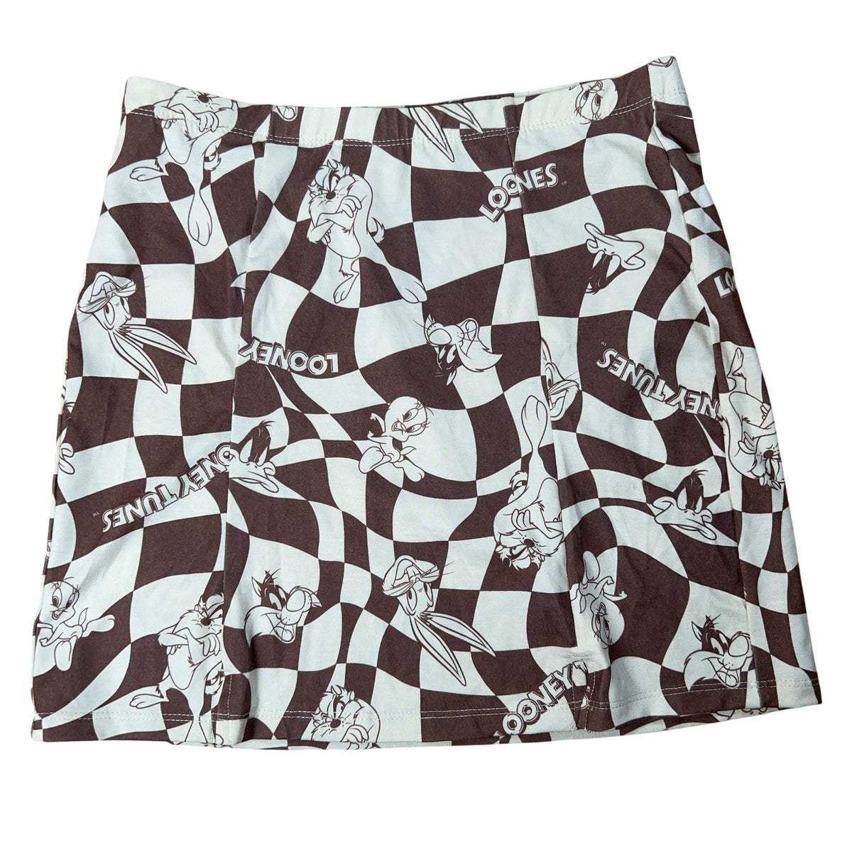 Looney Tunes Skirt Womens S Brown Check Straight Pencil Jersey Stretch