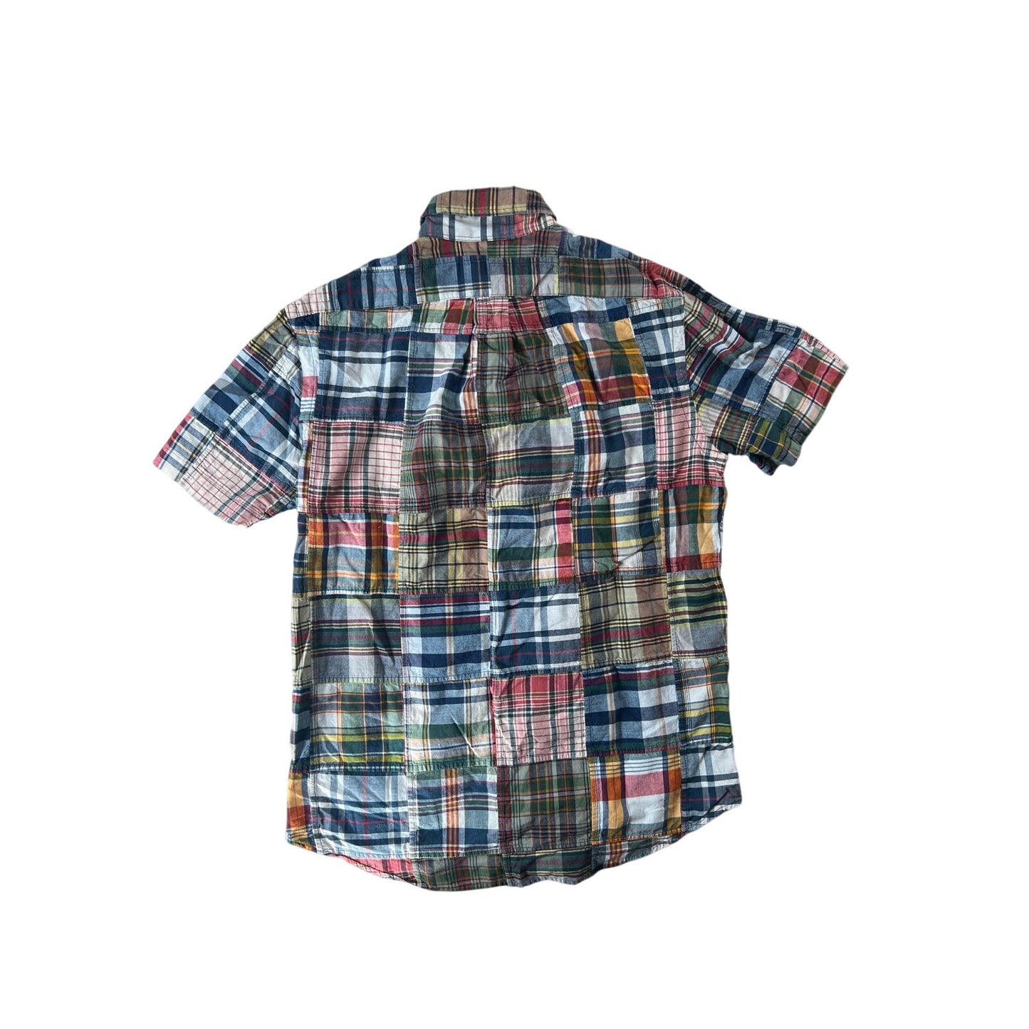 Vintage Ralph Lauren Patch Work Madras Button-Down Shirt Mens Small Blue Classic