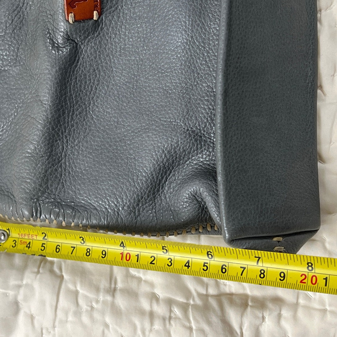 Fredd + Basha Blue Leather Large Clutch Fold Over Top with Button Closure