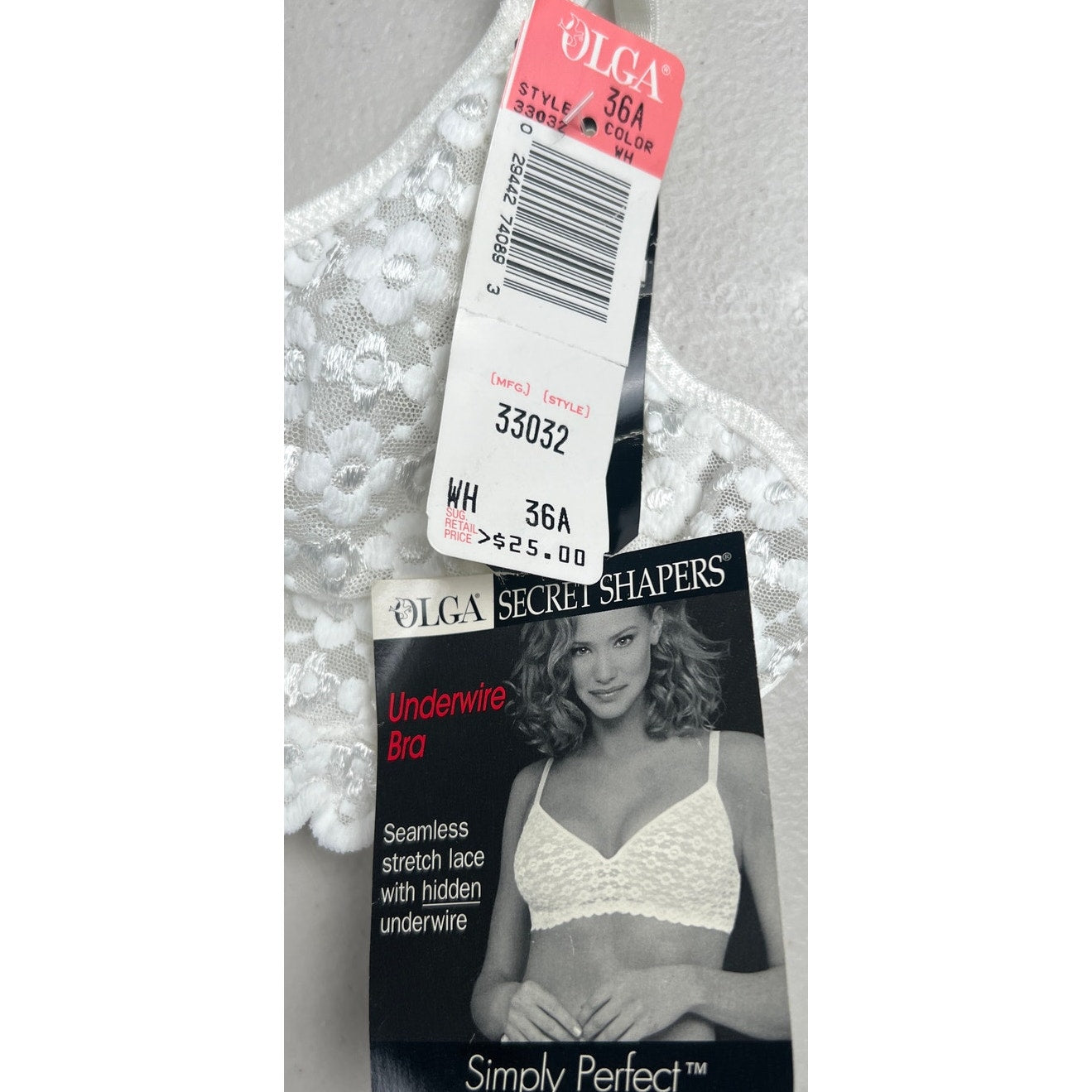 Olga Secret Shapers 36A Lace Women White Bra NWT
