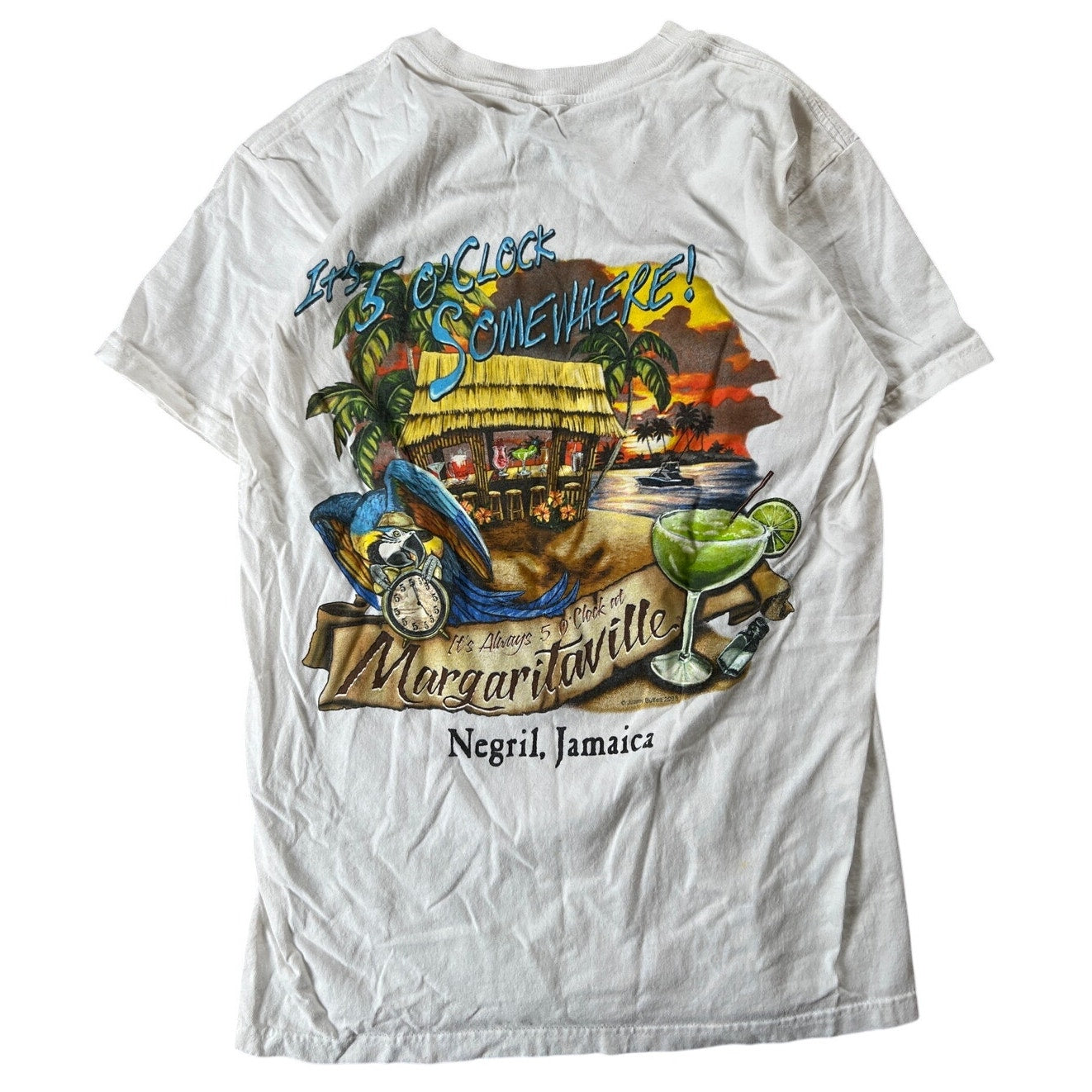 Margaritaville Negril Jamaica T-Shirt Mens S White Graphic Parrot Beach Souvenir