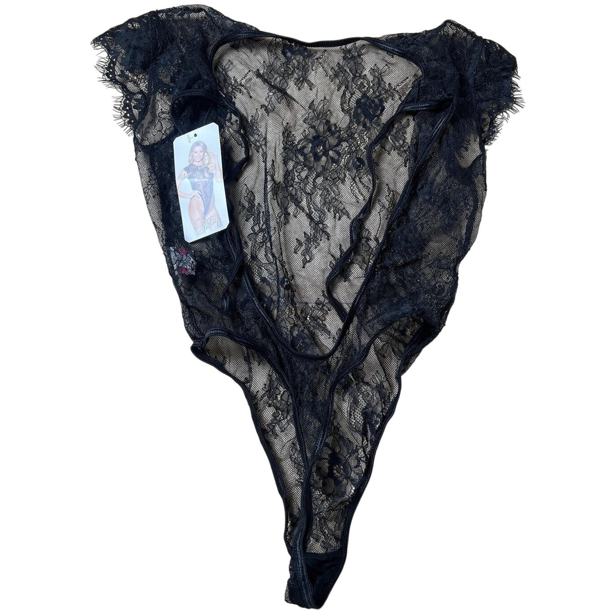 Shirley Teddy Womens S Black Lace Eyelash Sheer High Cut Lingerie Sexy