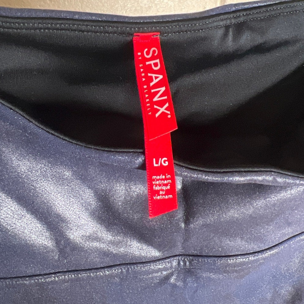 Spanx Large Black Shimmer Metallic Faux Leather Leggings