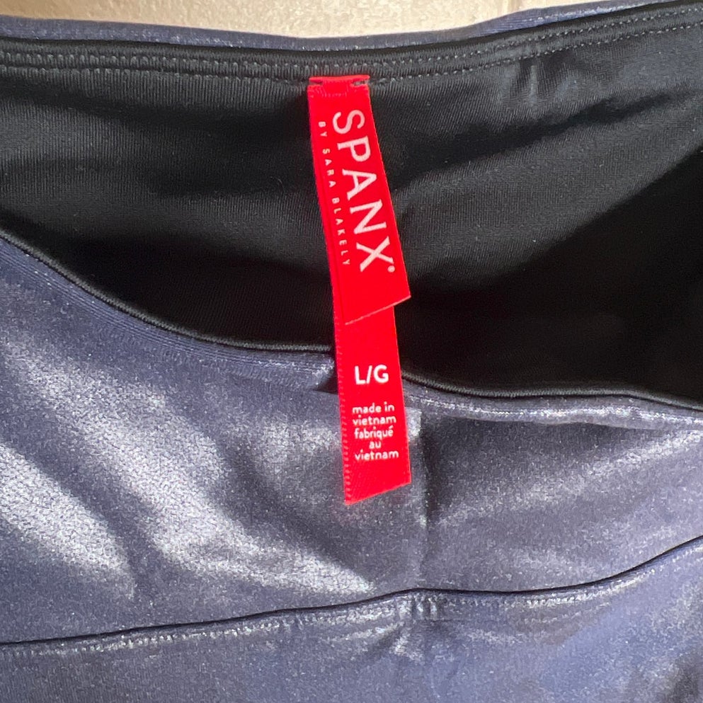 Spanx Large Black Shimmer Metallic Faux Leather Leggings