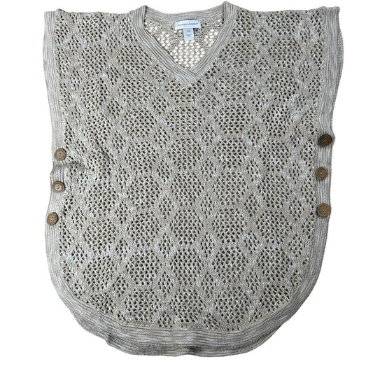 Christopher & Banks Tunic Womens S/M Beige Crochet Button Lightweight V-Neck