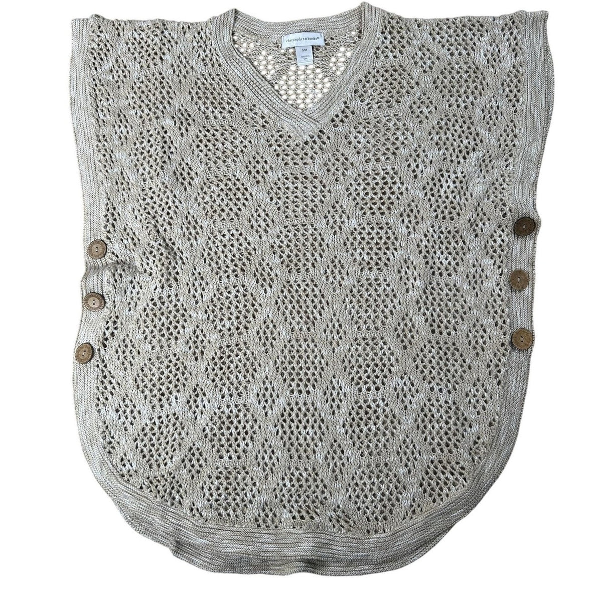 Christopher & Banks Tunic Womens S/M Beige Crochet Button Lightweight V-Neck