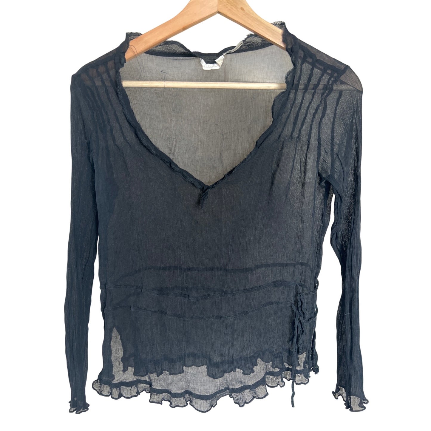 Vintage Whitewash Black Mesh Long Sleeve Women's Top