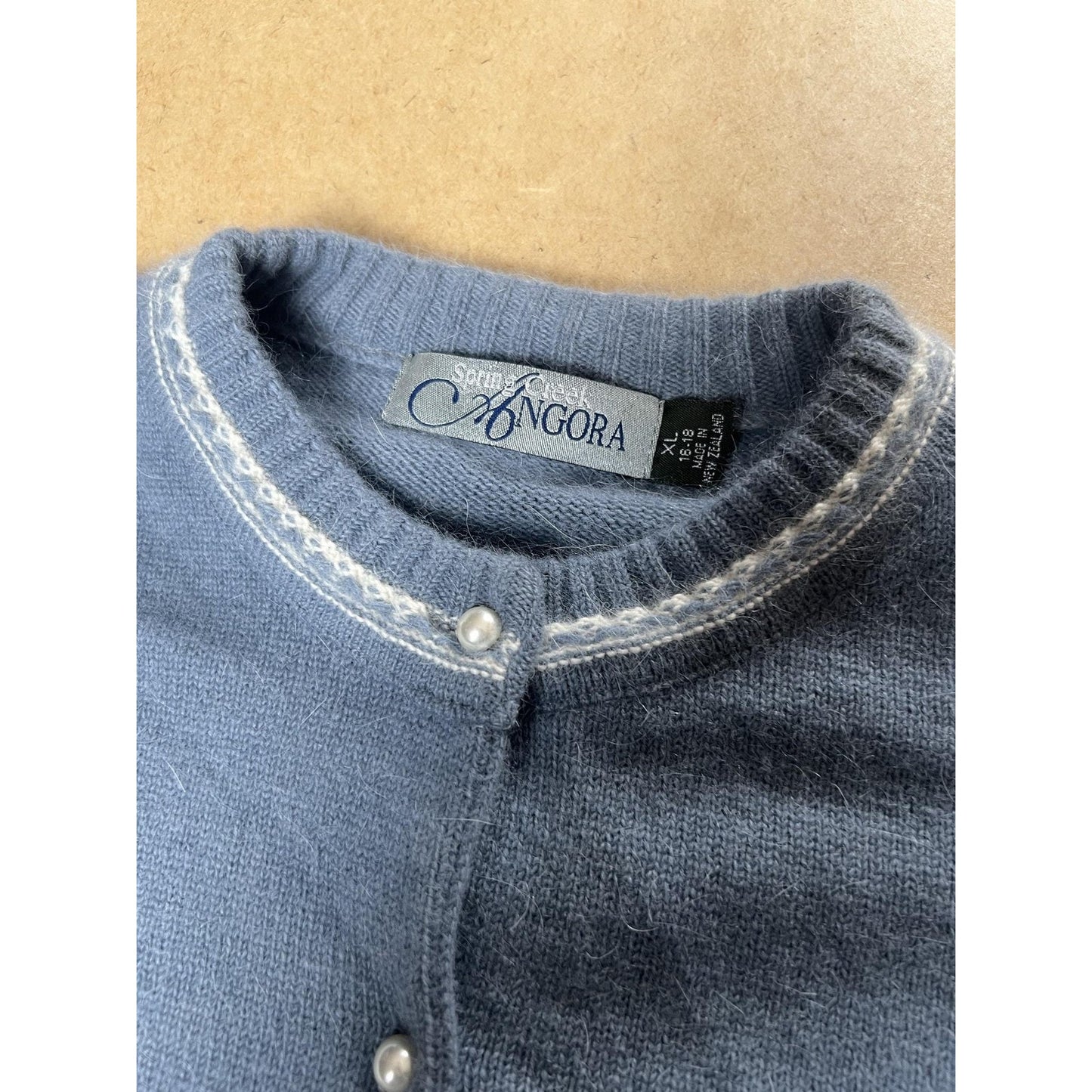 Spring Creek Angora Cardigan Womens XL Blue Fair Isle Pearl Button Lightweight