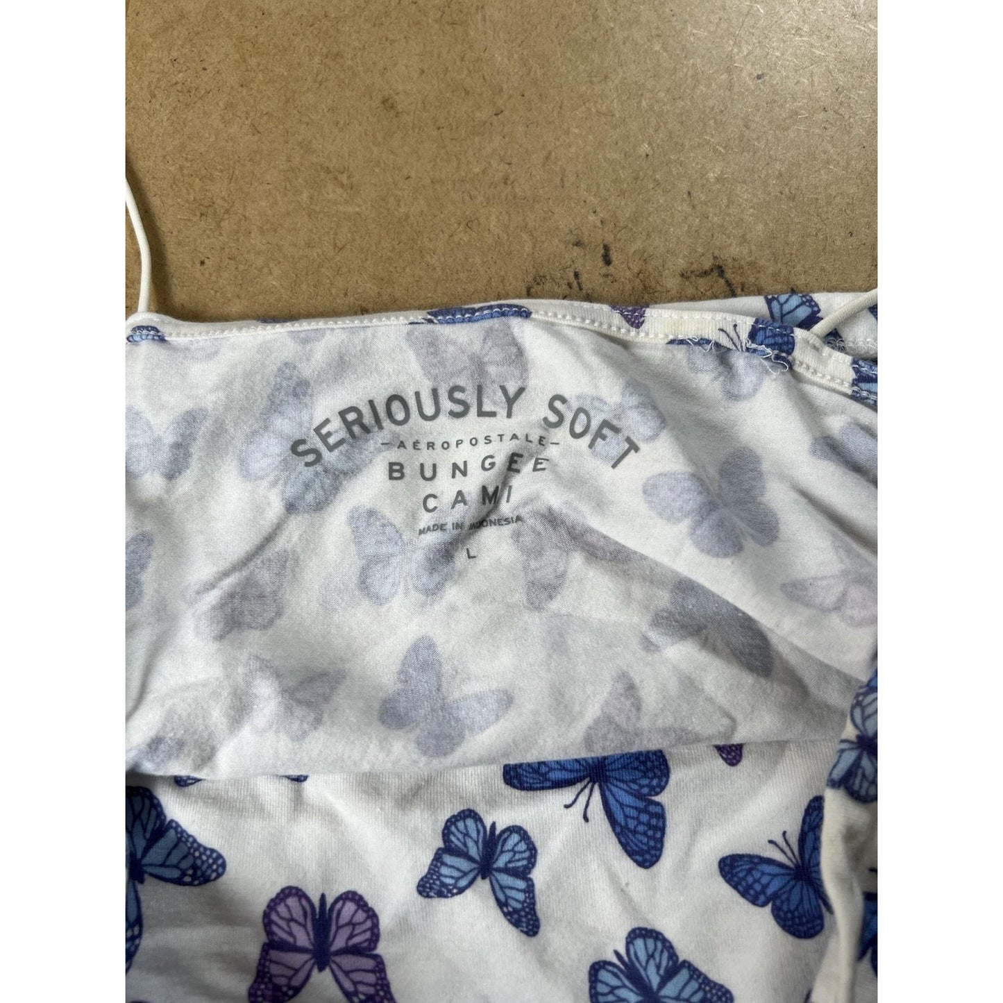 Aeropostale Tank Womens L White Butterfly Cami Strappy Sleeve Cotton Blend