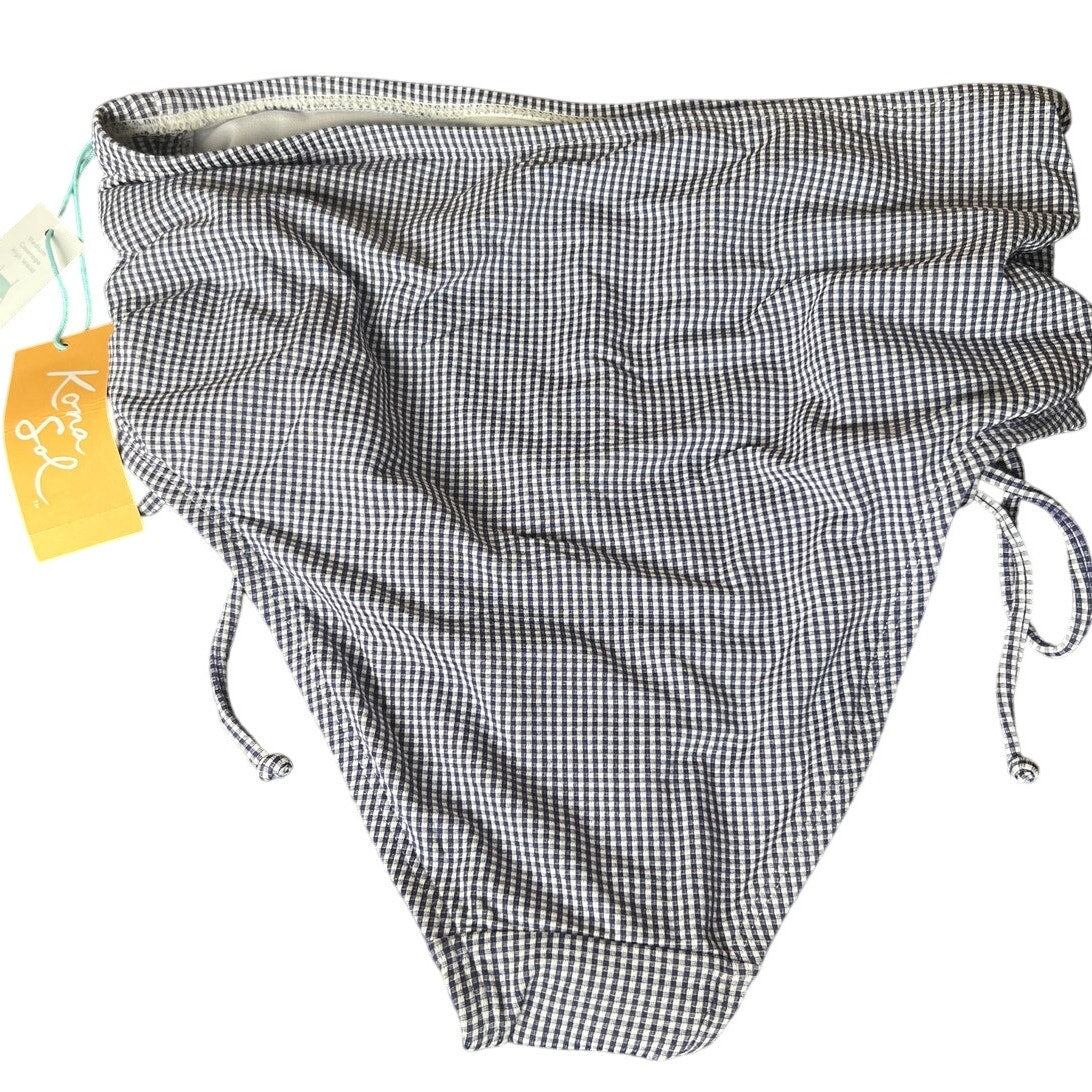 Kona Sol Swimwear Bikini Bottom Blue Striped OXford Small S NWT