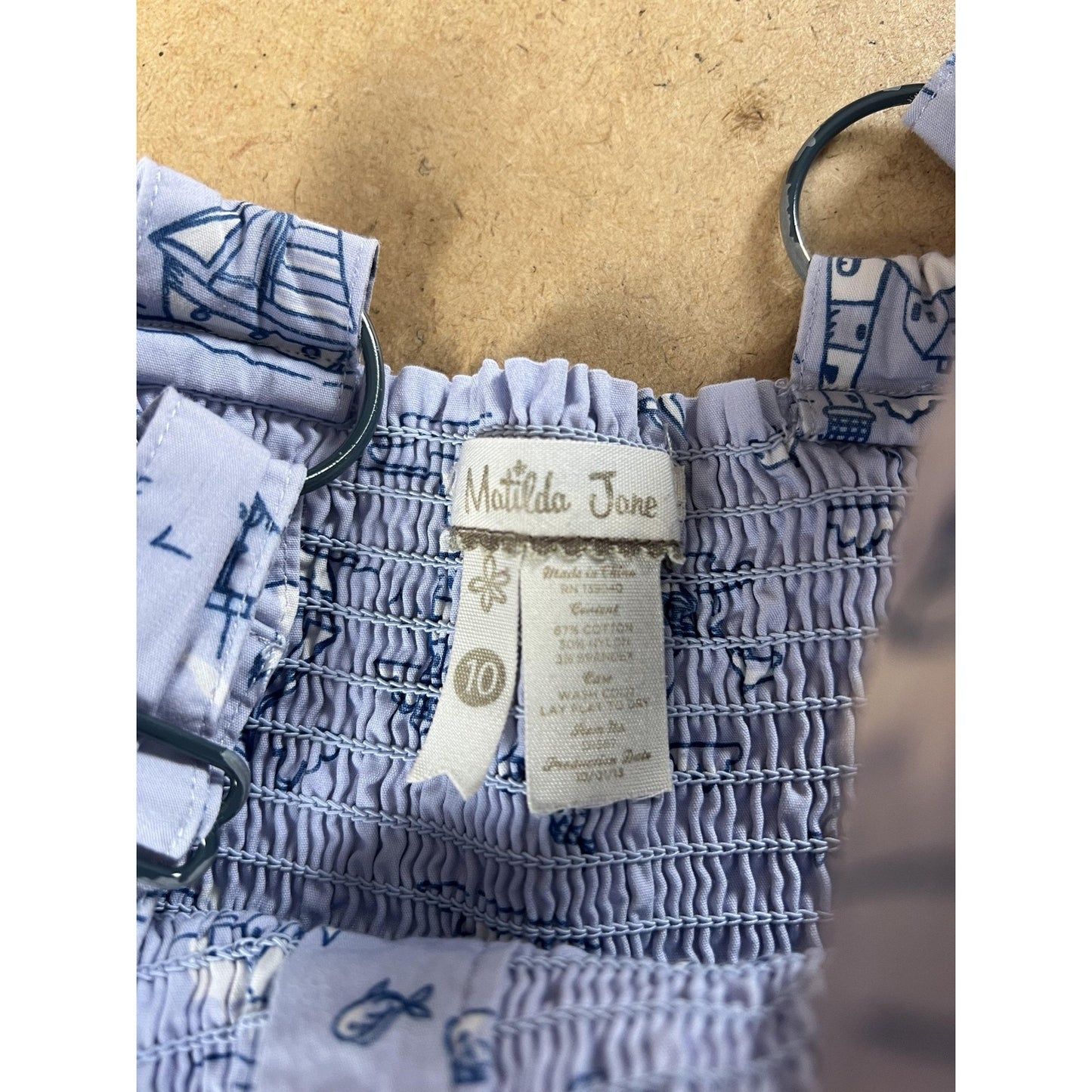 Matilda Jane Dress Girls 10 Blue Smocked Square Neck Strappy Knee Length