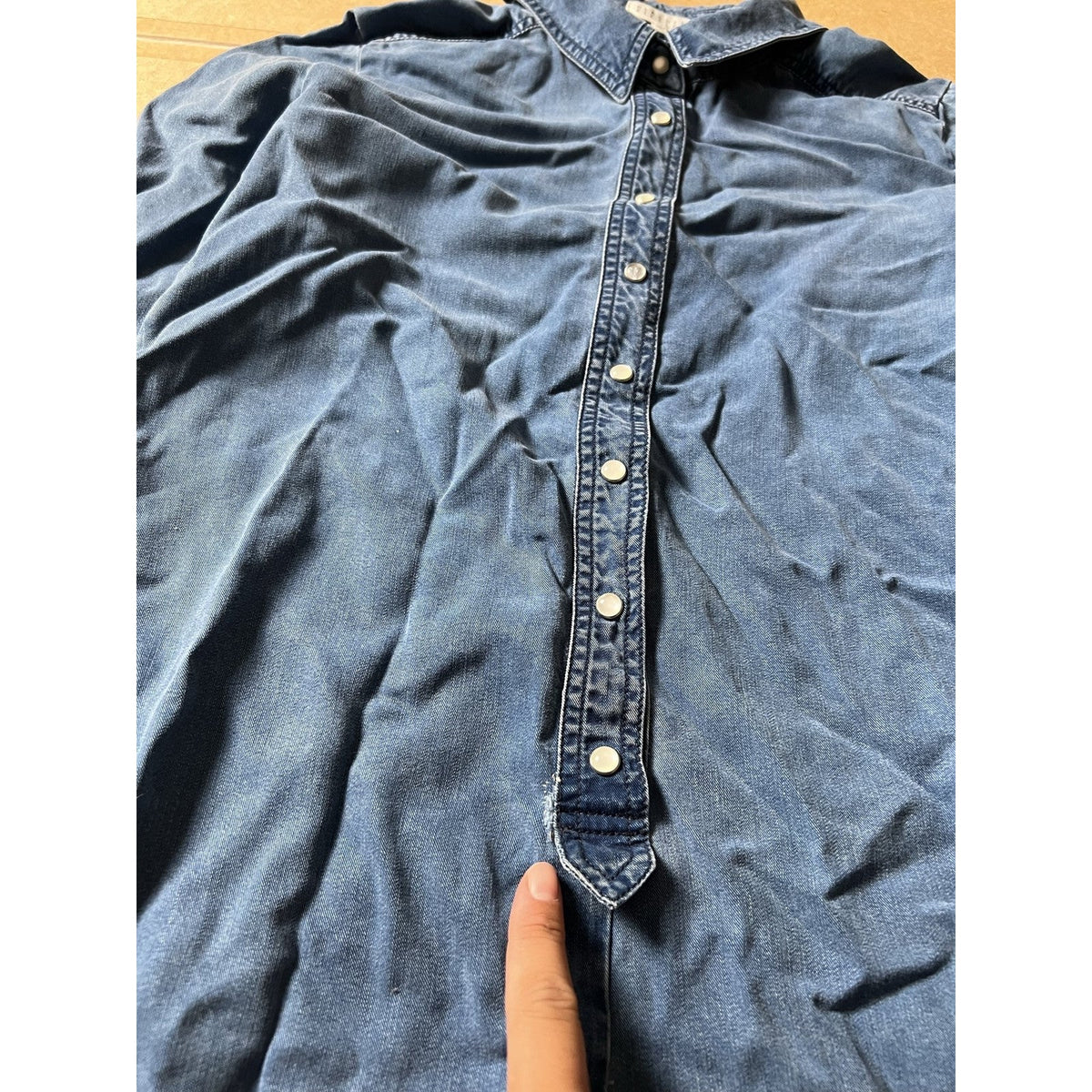 Claudie Pierlot Womens M Blue Denim Collared Snap Casual Pockets Long Sleeve