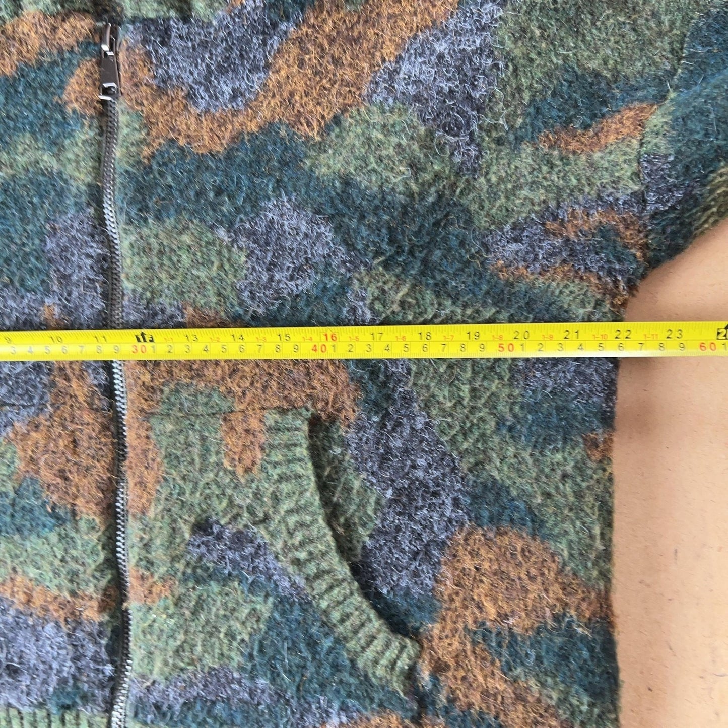 Sweater Womens L Green Hooded Full Zip Camouflage Chunky-Knit Pockets Relaxed