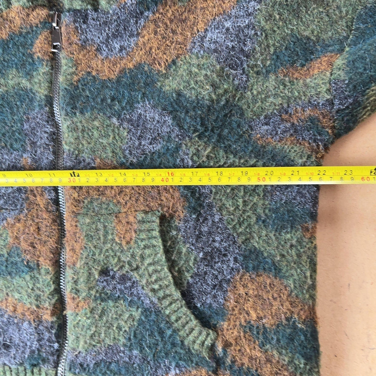 Sweater Womens L Green Hooded Full Zip Camouflage Chunky-Knit Pockets Relaxed