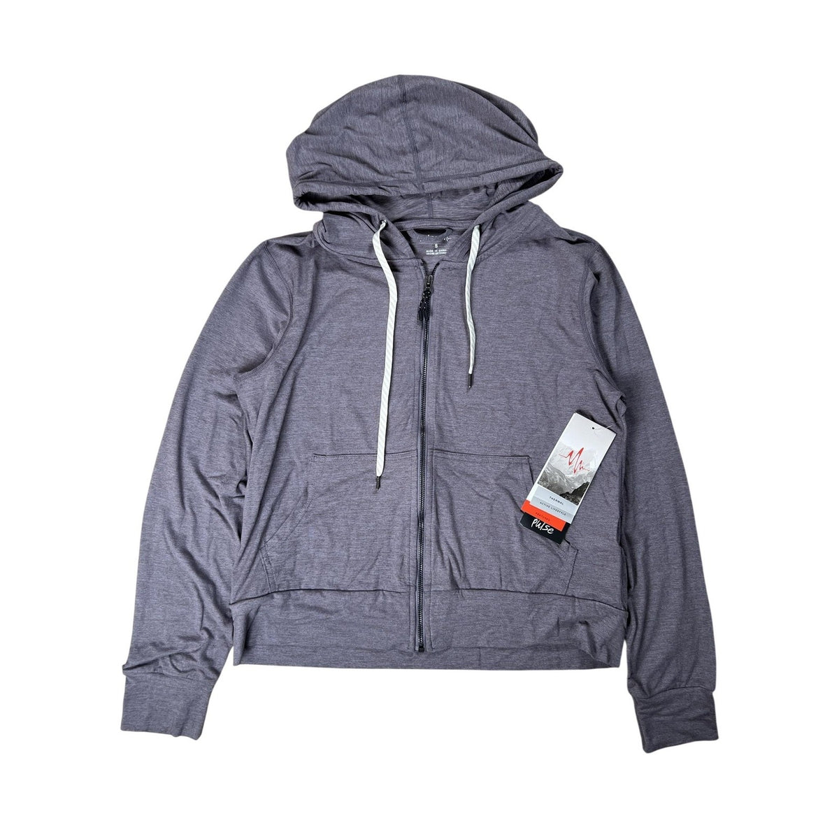 Pulse Sweater Womens S Gray Full Zip Hooded Lightweight Stretch Jersey
