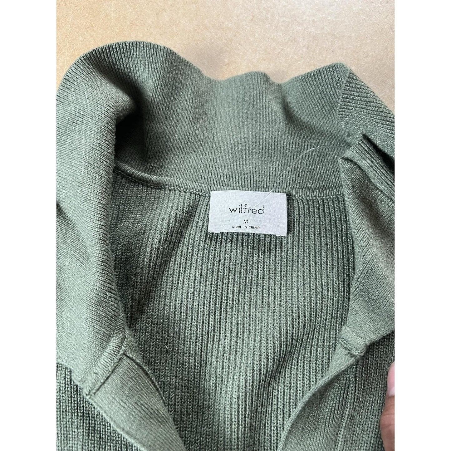 Wilfred Dress Womens M Green Ribbed Midi Shirt Dress Collared Button Stretch