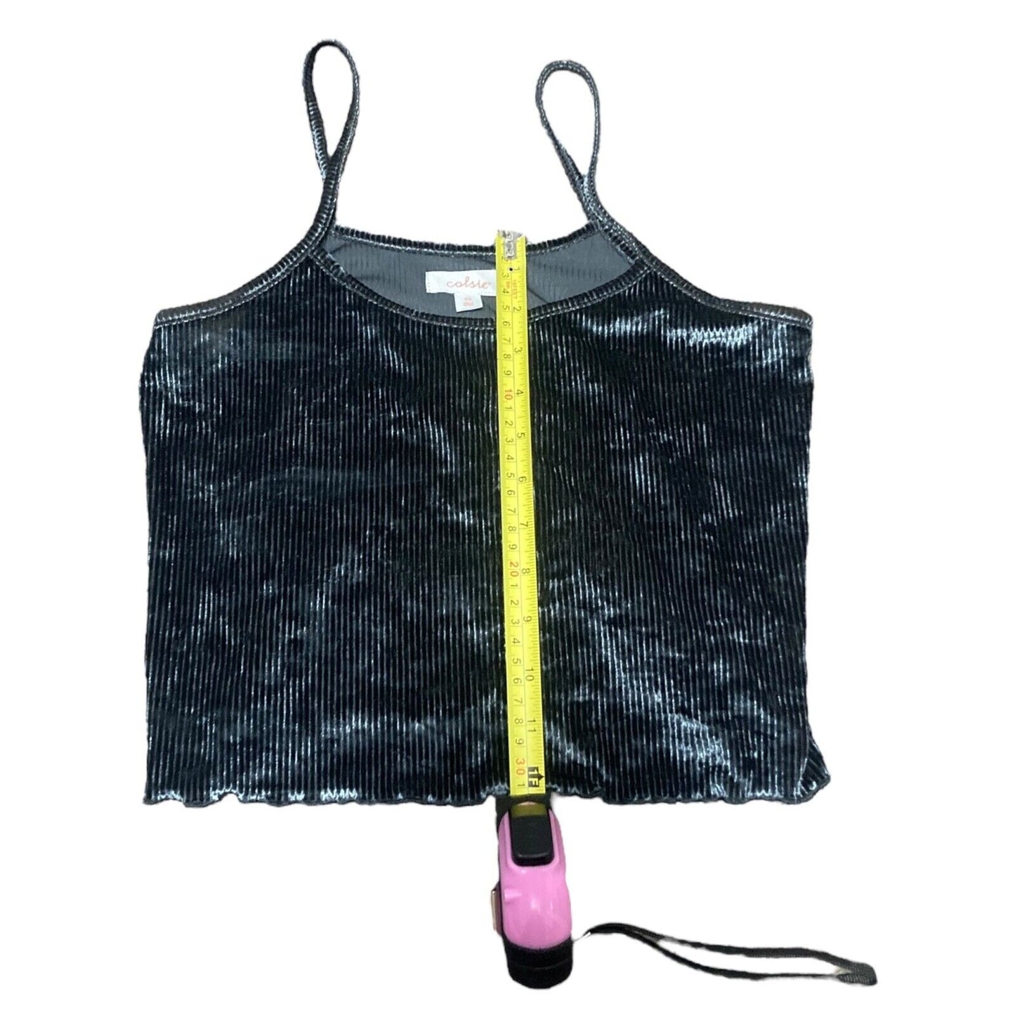 Colsie Black Velvet Ribbed Crop Top Tank Womens XS Spaghetti Straps