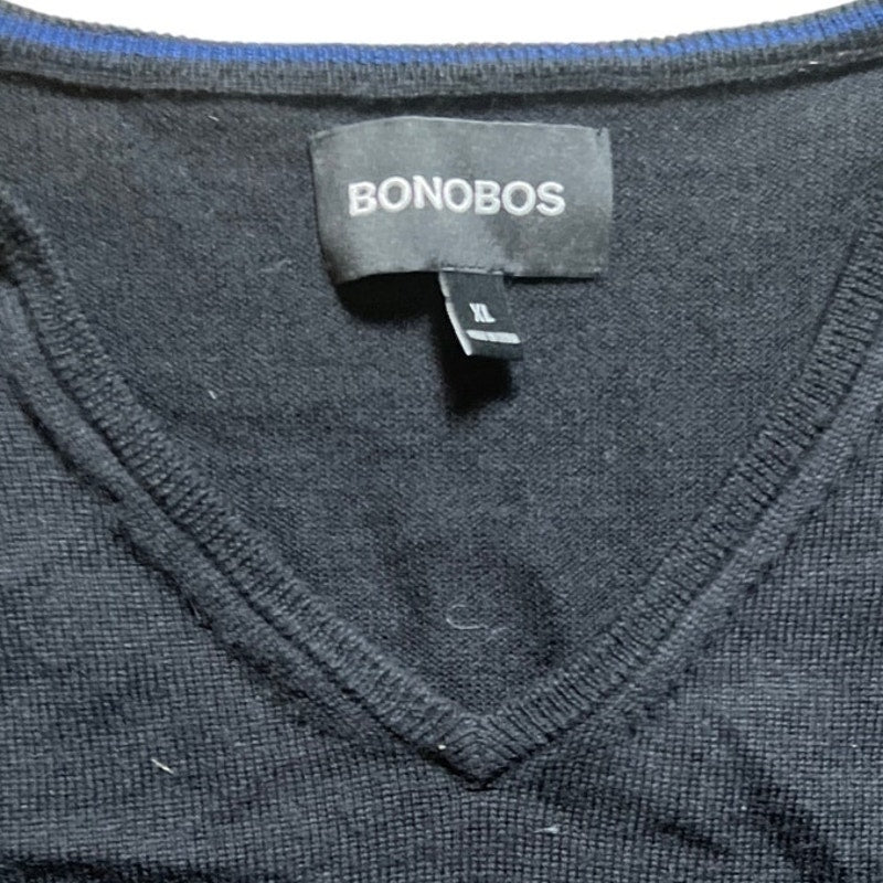 Bonobos Sweater Mens XL Black V-Neck Long Sleeve Fine Merino Wool Lightweight