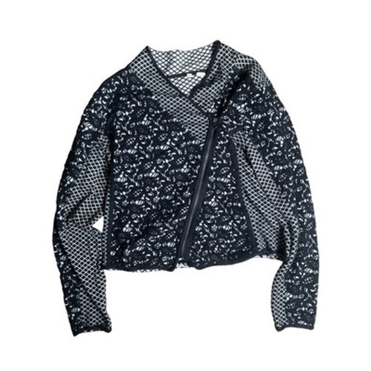MOTH Sweater Womens M Black Full Zip Floral Open-Knit V-Neck Casual Textured