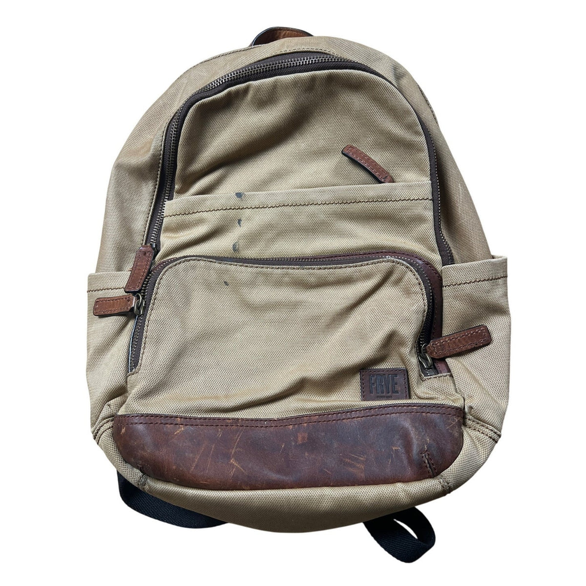 FRYE Carter leather Trim Canvas Backpack Beige Accents Adjustable
