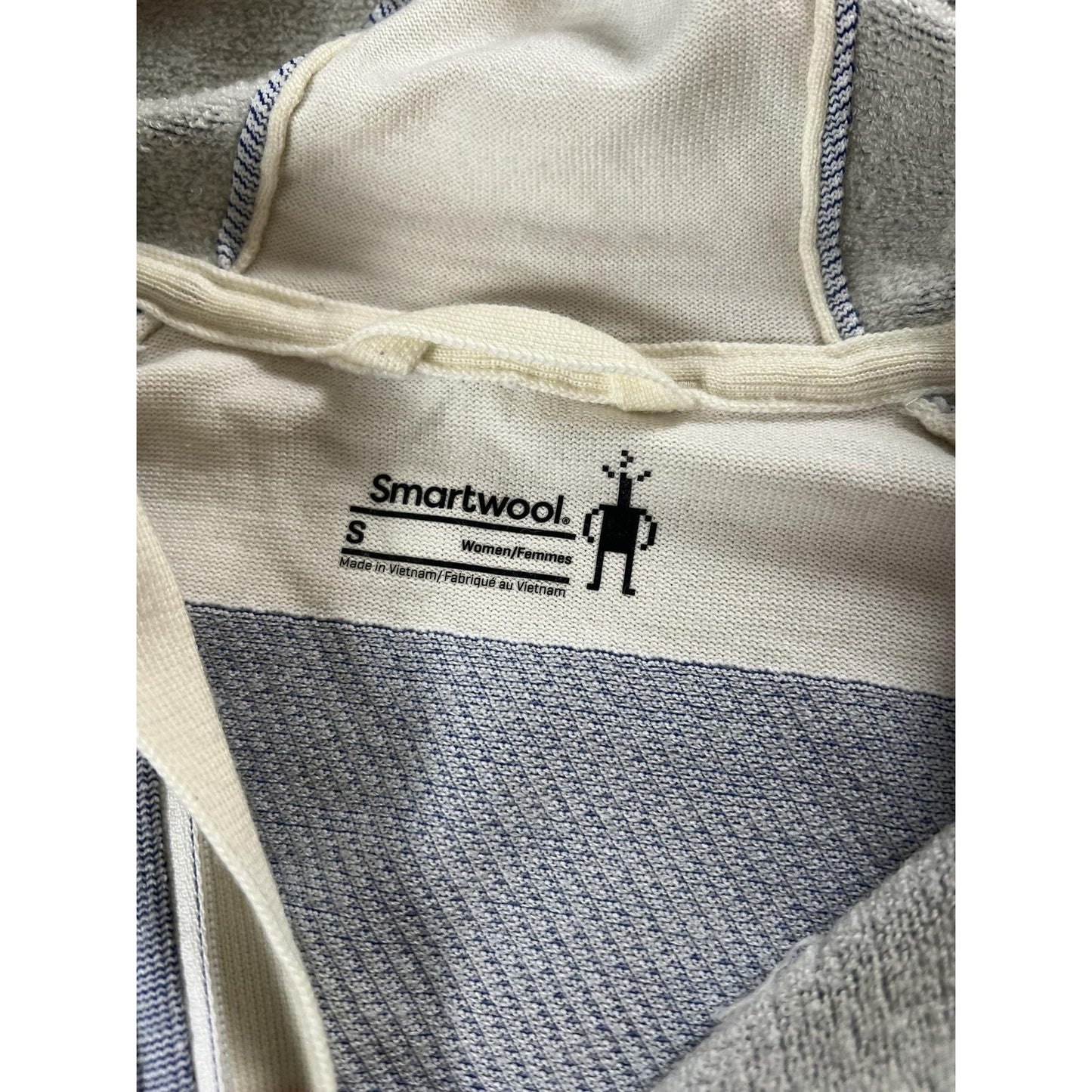 SmartWool Sweater Womens S Blue Full Zip Hooded Waffle-Knit Wool Blend