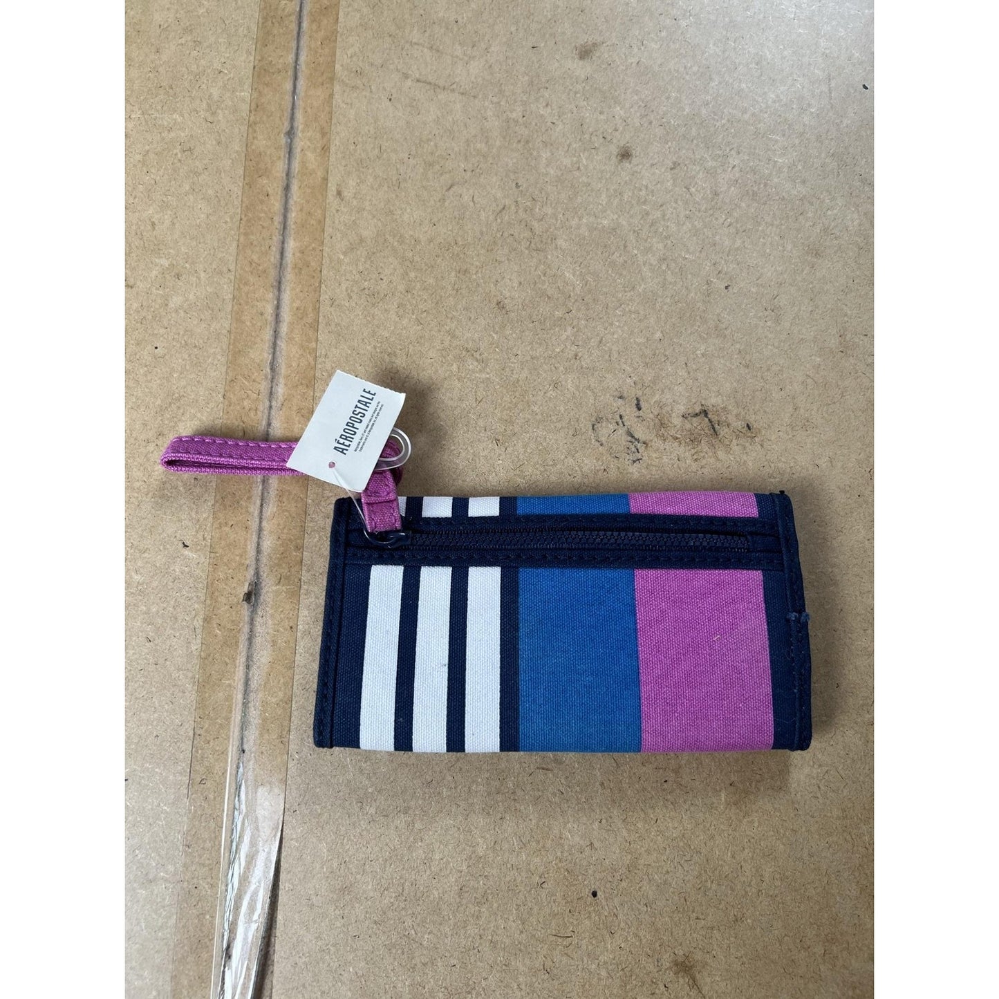 Aeropostale Clutch Womens Small Multicolor Canvas Striped Snap Closure Applique