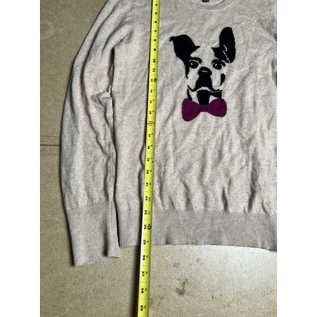 C. Wonder Sweater Womens S Beige Pullover Crew Neck Dog Graphic Bow Wool Blend